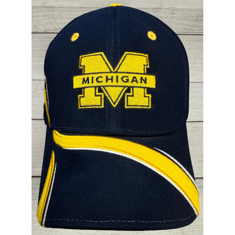 Michigan Wolverines Hat Cap Signatures Collegiate Navy Blue Yellow‎